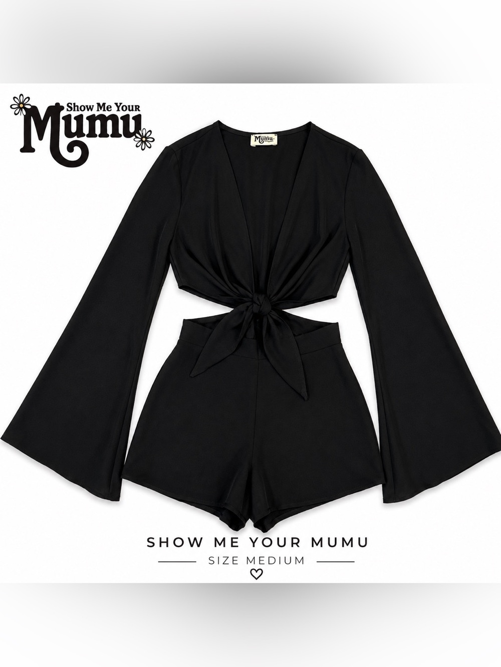 Show Me Your Mumu Black Tie-Front Long Sleeve Crop Top